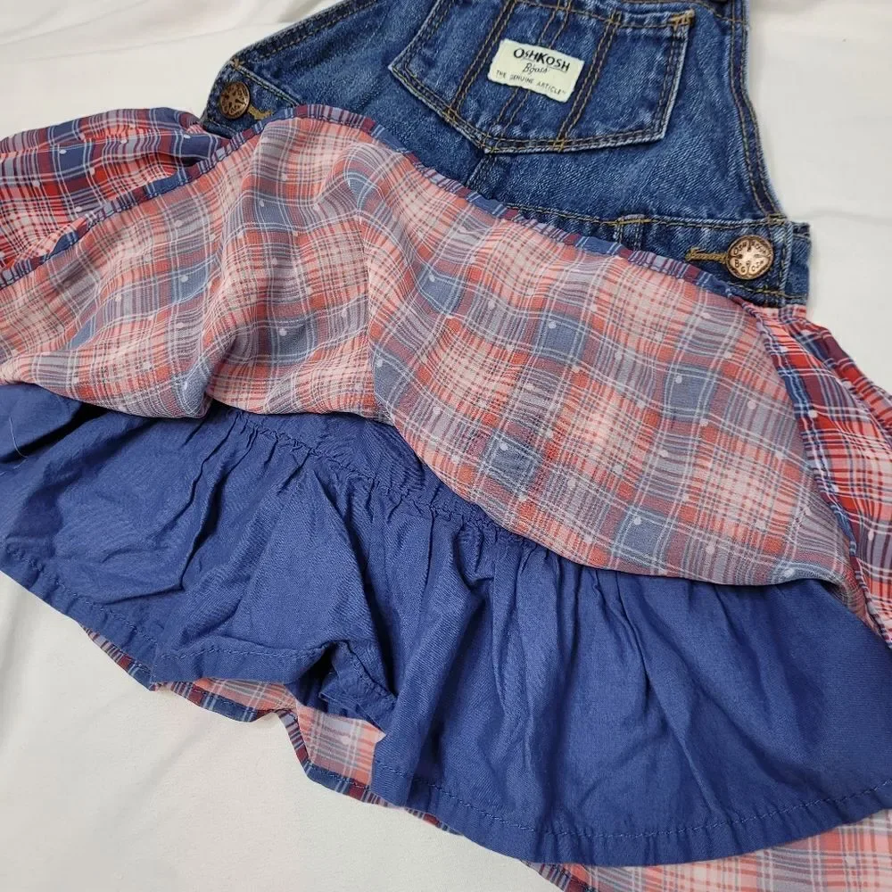 OSHKOSH B'GOSH red plaid denim‎ jumper dress vestbak 2T